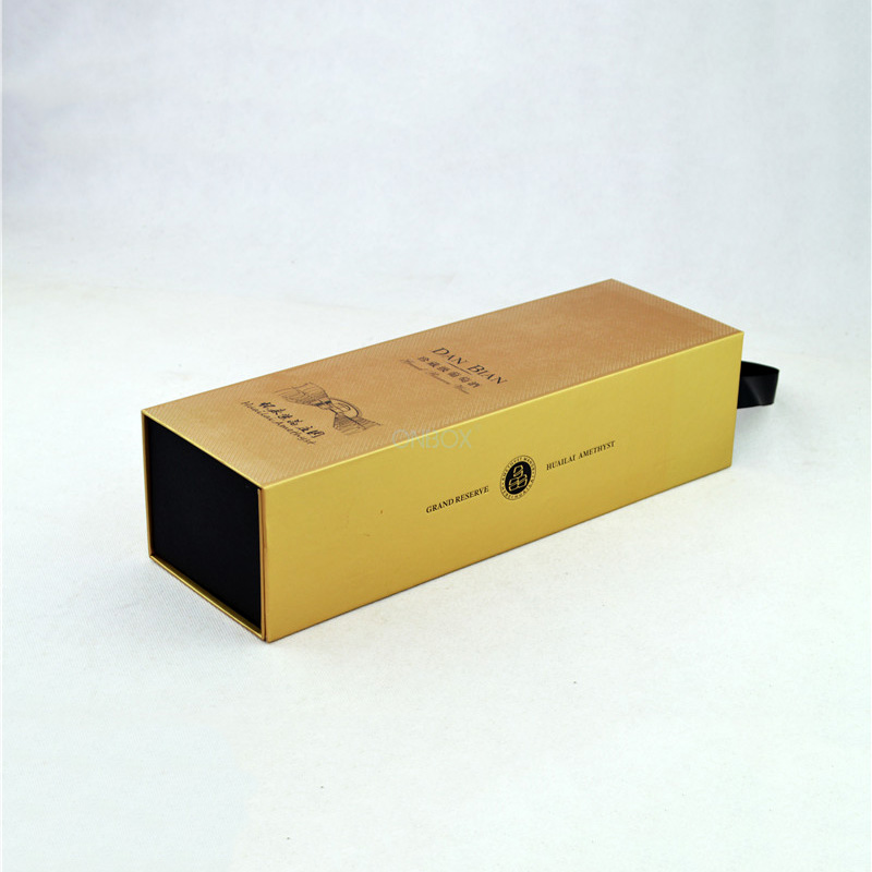 Gold Specialty Paper Foldable Wine Box - Premium Single Bottle Wine Gift Box with Magnetic Closure