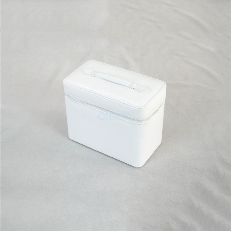Glossy White PVC Leather Zipper Gift Box - Travel-Friendly Makeup Brush Storage Case