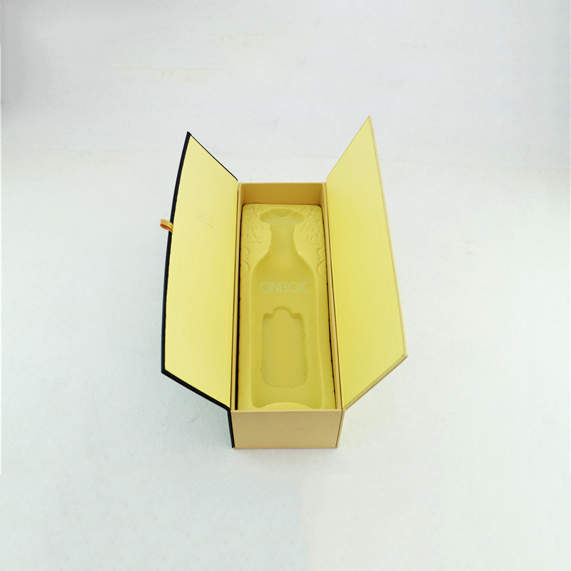 Black & Gold Flocked Wine Box - Premium Single Bottle Gift Packaging with Custom Insert