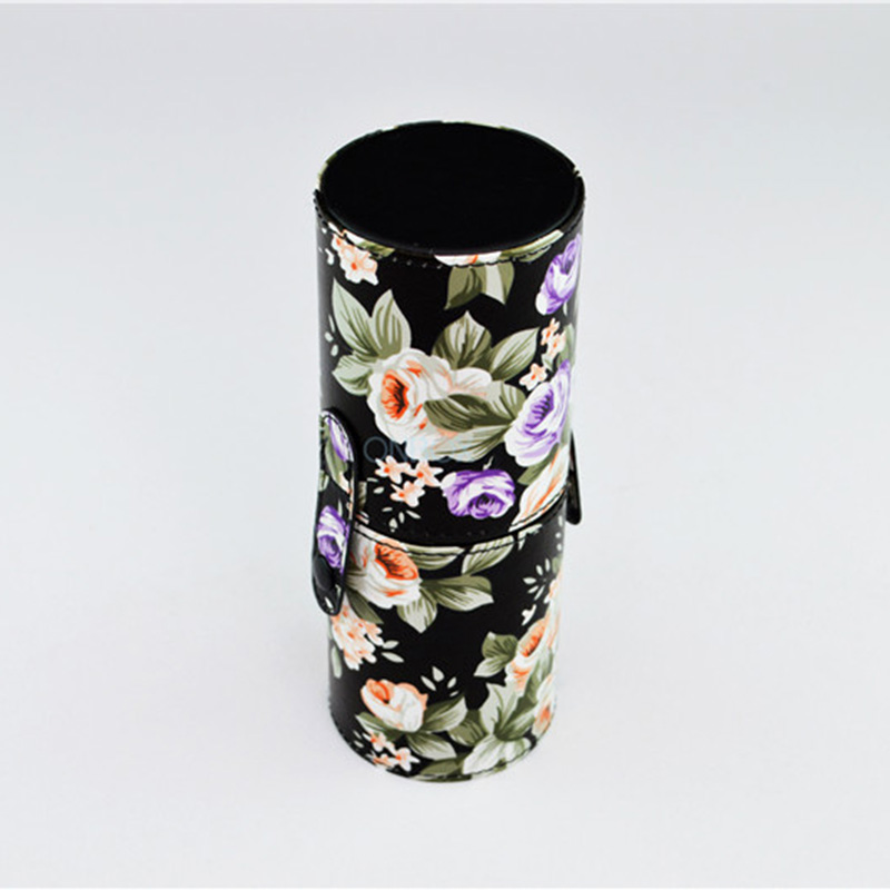 Floral Print PU Cosmetic Tube Box - Travel-Friendly Makeup Brush Storage Case