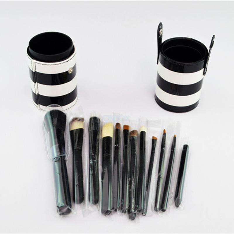 Stylish Black & White Striped PVC Cosmetic Tube Box - Custom Makeup Brush Storage Case