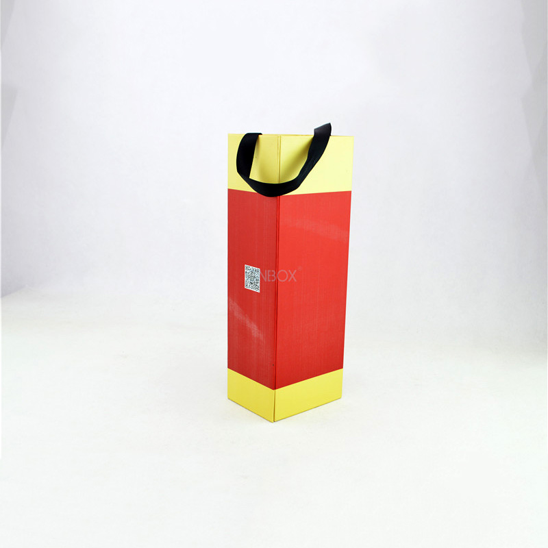 Bold Red & Yellow Foldable Wine Box - Vibrant Single Bottle Gift Packaging with Magnetic Closure