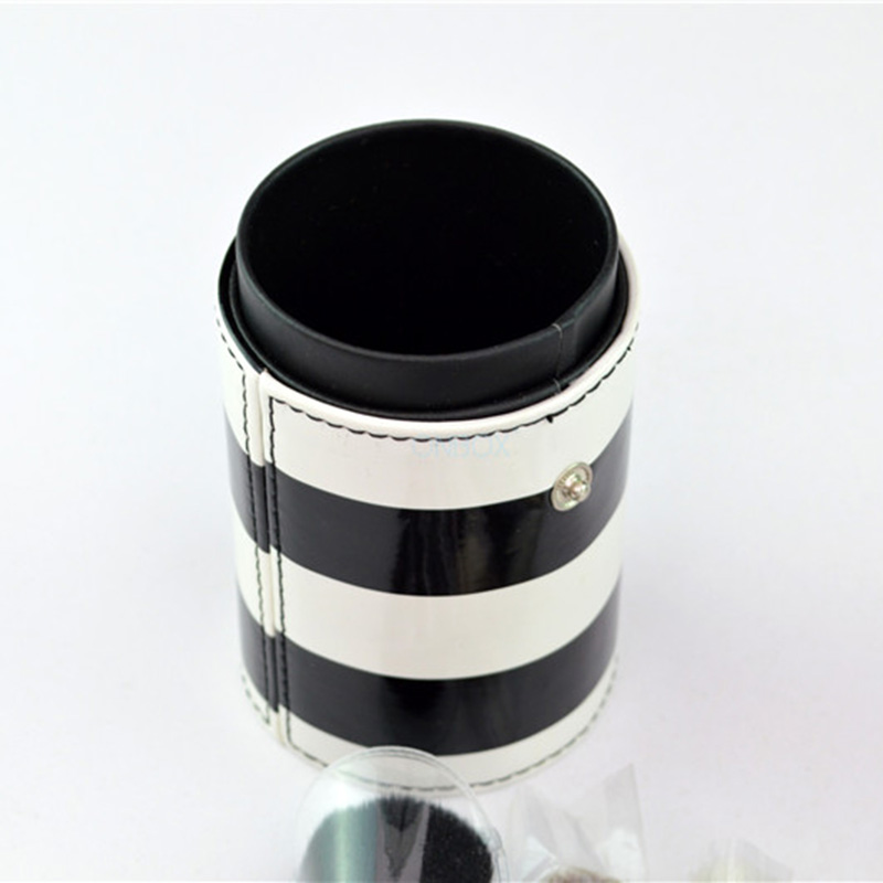 Stylish Black & White Striped PVC Cosmetic Tube Box - Custom Makeup Brush Storage Case