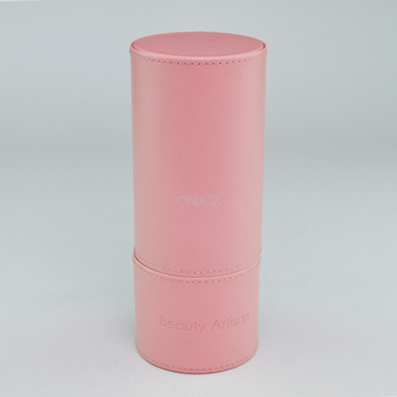 Soft Light Pink PU Cosmetic Tube Box - Custom Makeup Brush Storage Case for Beauty Tools