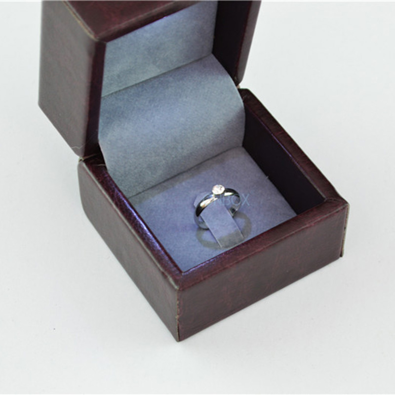 Burgundy PU Leather LED Ring Box - Compact Proposal & Jewelry Display Case