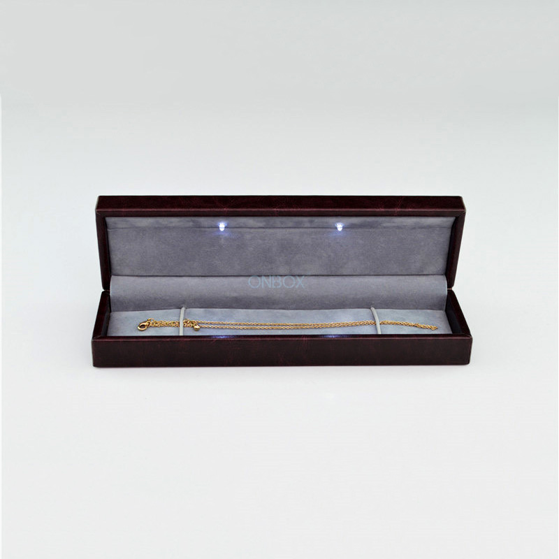 LED-Lit Burgundy PU Leather Bracelet Box - Luxury Jewelry Display & Storage Case