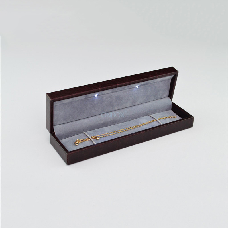 LED-Lit Burgundy PU Leather Bracelet Box - Luxury Jewelry Display & Storage Case