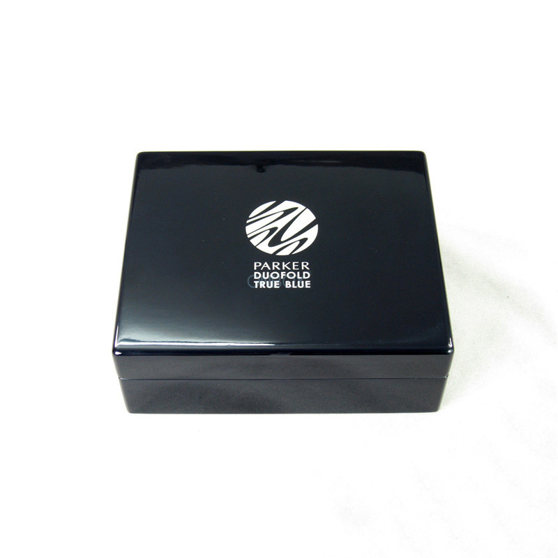 High-Gloss Black Branded Pen Box - Luxury Suede-Lined Storage for Premium Writing Instruments
