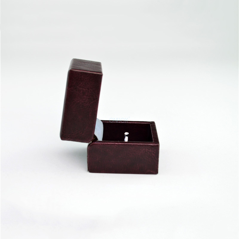 Burgundy PU Leather LED Ring Box - Compact Proposal & Jewelry Display Case