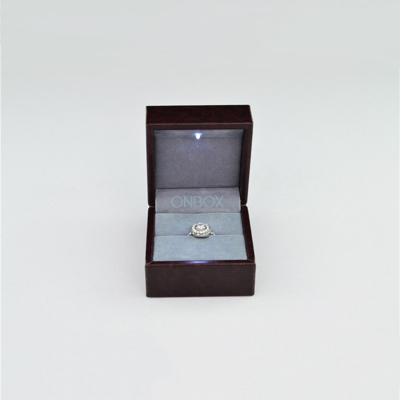 LED-Lit Burgundy PU Leather Ring Box - Luxury Proposal & Jewelry Display Case