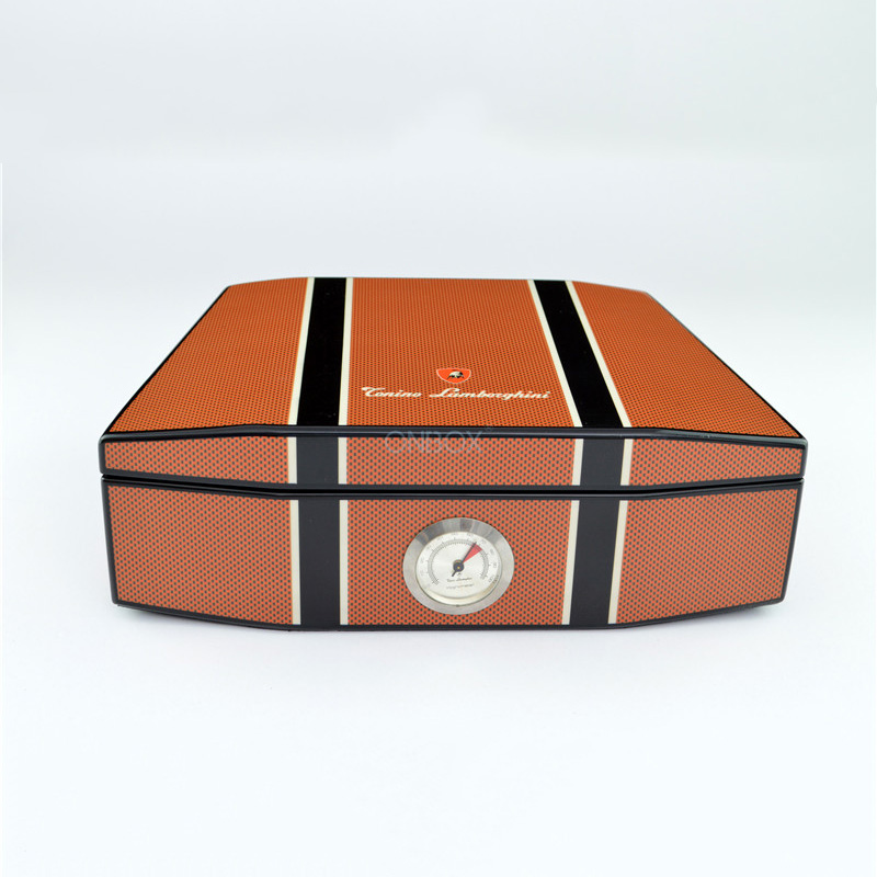 High-Gloss Wooden Cigar Box with Humidometer - Luxury Cedar Storage Case for Cigars