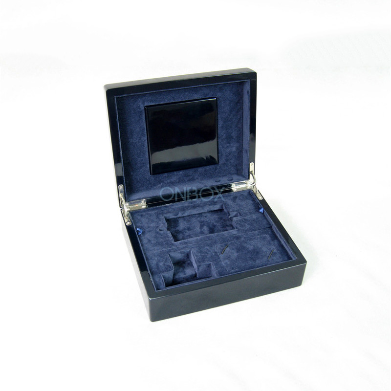 High-Gloss Black Branded Pen Box - Luxury Suede-Lined Storage for Premium Writing Instruments