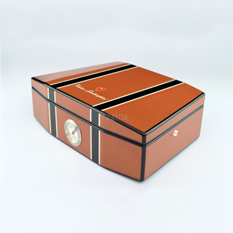High-Gloss Wooden Cigar Box with Humidometer - Luxury Cedar Storage Case for Cigars