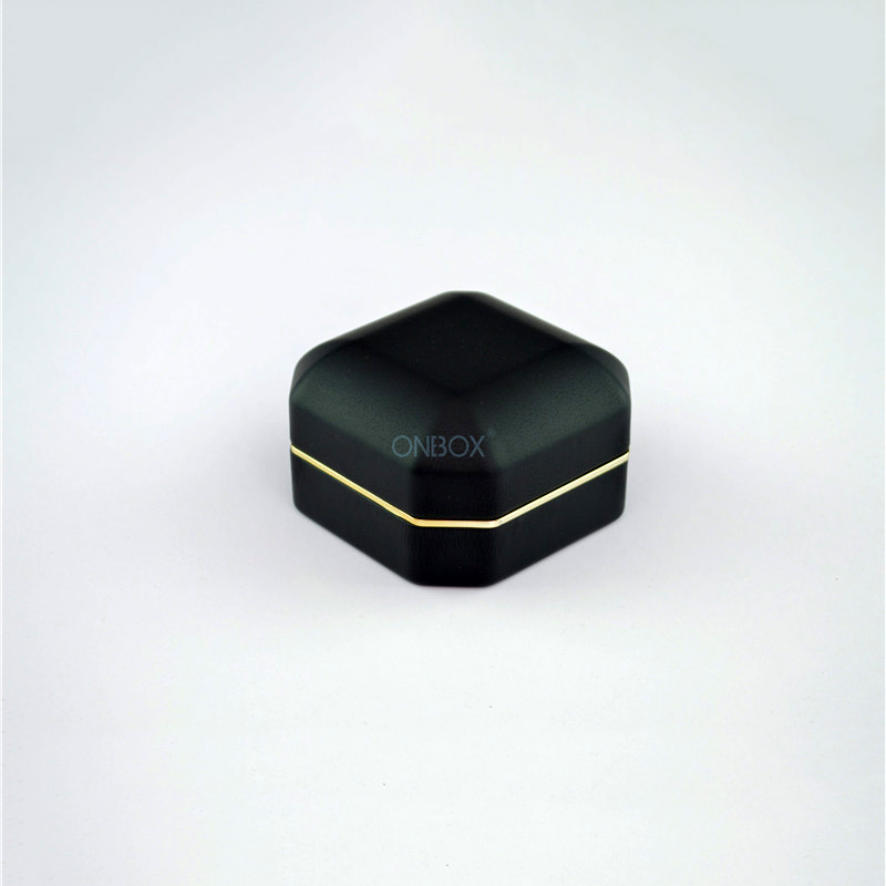 Black Brushed PU Leather Octagonal LED Ring Box - Luxury Proposal & Jewelry Display Case