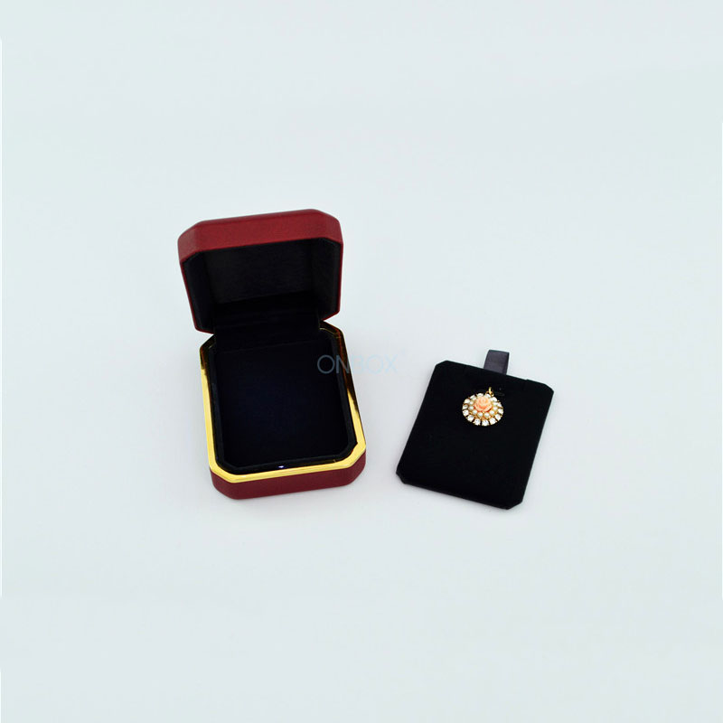 Burgundy PU Leather Pendant Box with Gold Accent - Luxury Jewelry Storage for Pendants & Small Necklaces