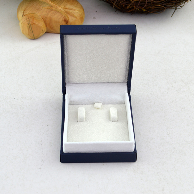 Navy Blue PU Leather Earring Box - Luxury Velvet-Lined Storage for Earrings & Studs