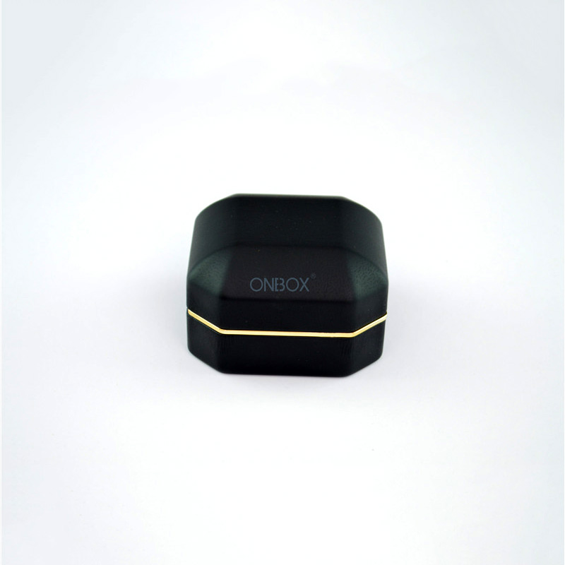 Black Brushed PU Leather Octagonal LED Ring Box - Luxury Proposal & Jewelry Display Case